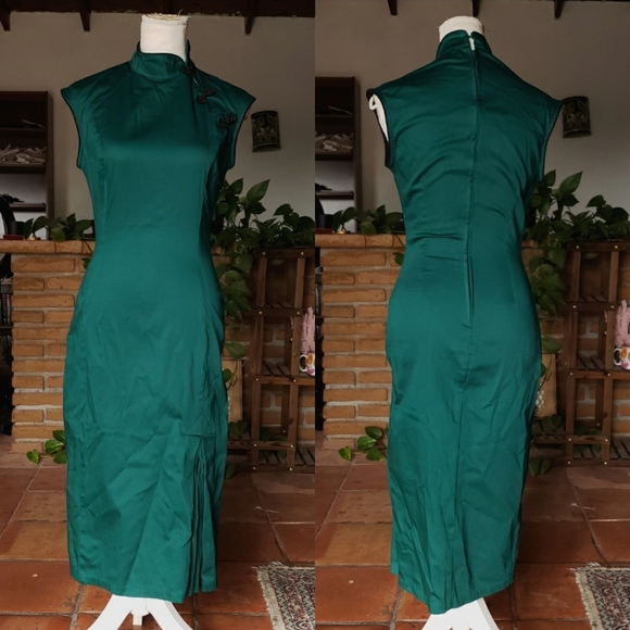 Pinup Couture Dresses & Skirts - Pinup Couture Green Shiny Cheongsam Rockabilly Retro Dress